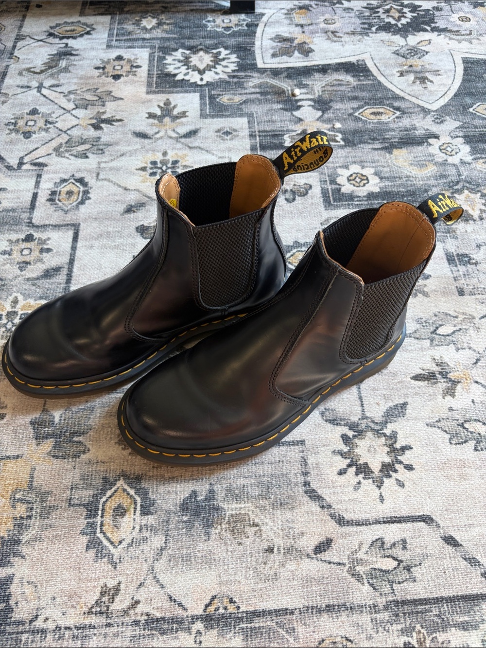 Dr. Martens Black Leather Chukka Boots with Yellow Stitching